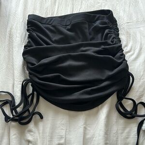 Black drawstring ruched mini skirt
